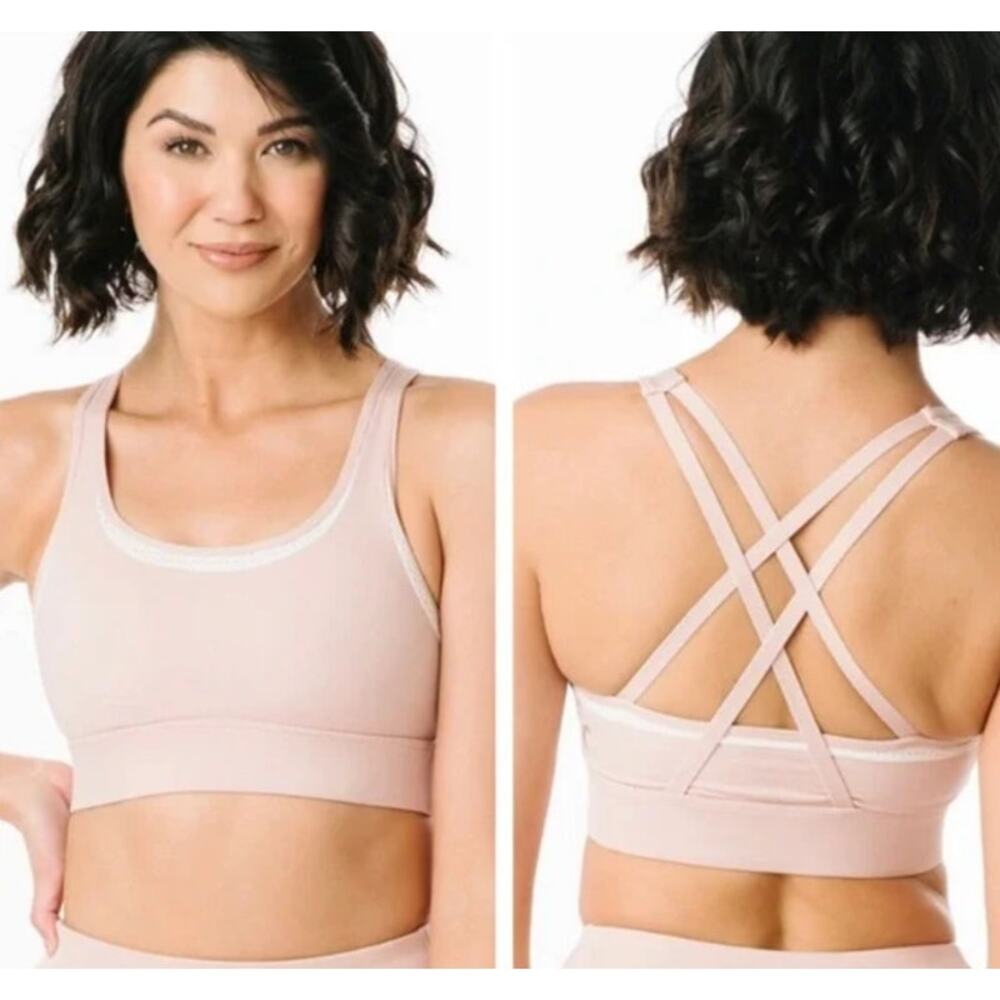 ZYIA Active Bare Primo Mesh Sports Bra Pink Padded Large Strappy Racerback